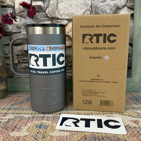 #72 Graphite RTIC 16oz Insulated Travel Coffee Cup Handle Stainless Splash Proof - Picture 1 of 7